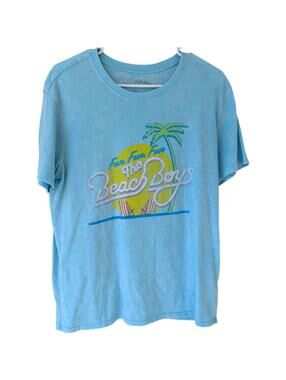 The Beach Boys Shirt Women's Small Blue White Cloud Wash Tee Palm Sun Rock Band